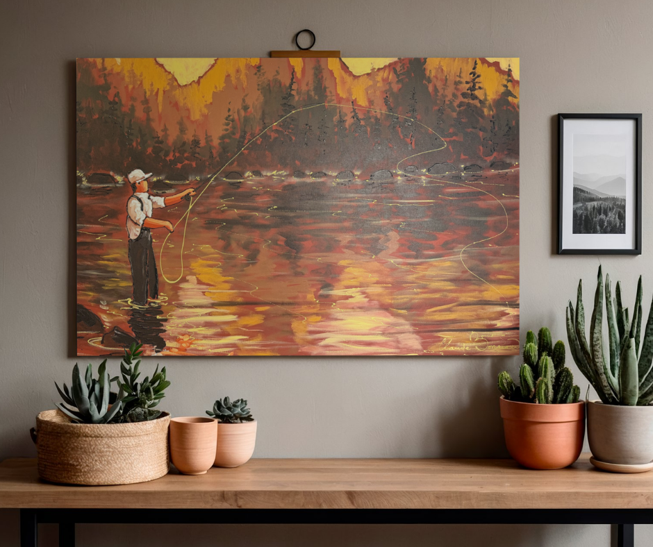 Œuvre originale de Claude Bonneau – Pêche sur la rivière Godbout